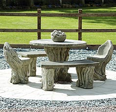 Скульптурная обеденная группа из натурального камня: cтол, 2 стула, 2 скамьи
